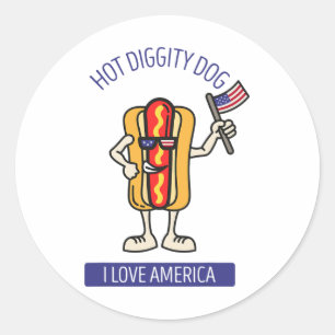 Hot Diggity Dog July 4th Patriotic Bbq Picnic Usa Classic Round Sticker