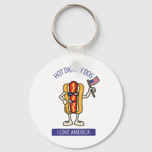 Hot Diggity Dog July 4th Patriotic Bbq Picnic Usa  Keychain
