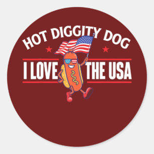 Hot Diggity Dog USA American Flag 4th of July Classic Round Sticker
