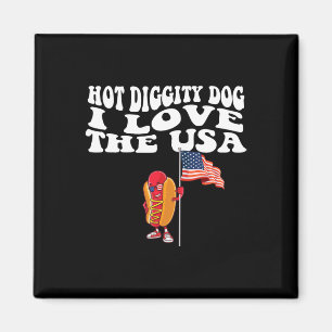 Hot Diggity Dog Usa American Flag 4th Of July Four Magnet