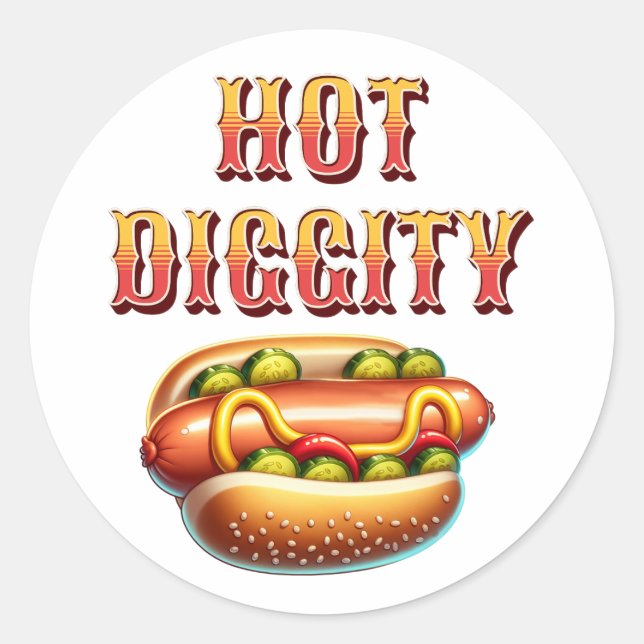 Hot Diggity | Retro Hot Dog  Classic Round Sticker (Front)