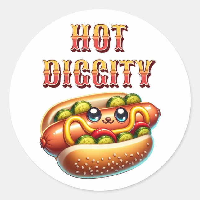 Hot Diggity | Retro Hot Dog  Classic Round Sticker (Front)