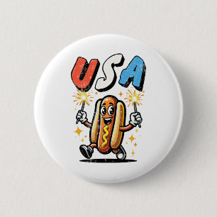 Hot Dog 4th Of July Fireworks Independence Day Ret 2 Inch Round Button