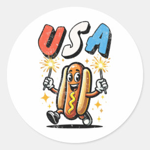 Hot Dog 4th Of July Fireworks Independence Day Ret Classic Round Sticker
