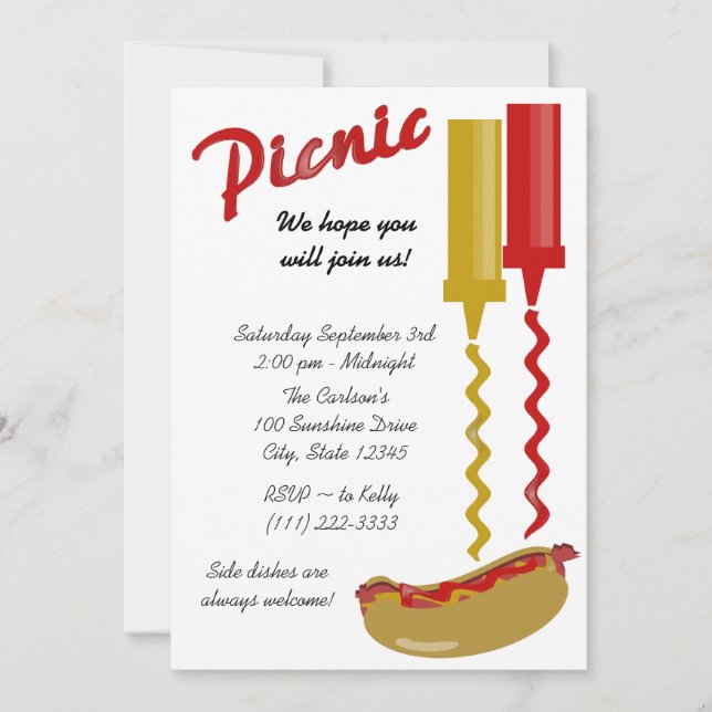 Hot Dog and Condiments Invitation (Front)