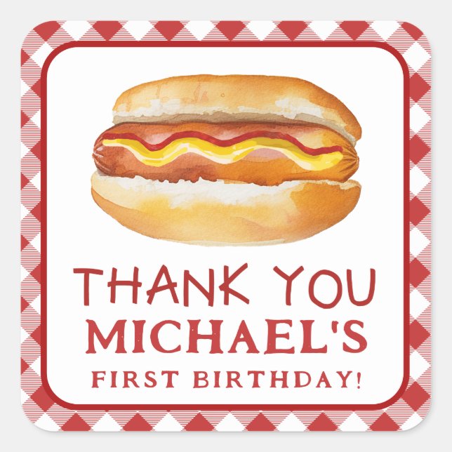 Hot Dog Birthday Thank You Sticker – Square BBQ Co (Front)