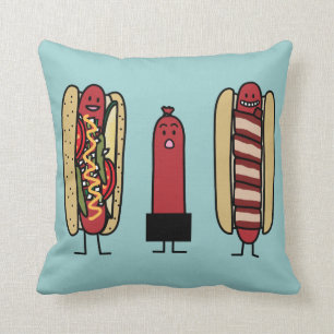 Hot dog bros. Chicago style Bacon wrapped wiener Throw Pillow