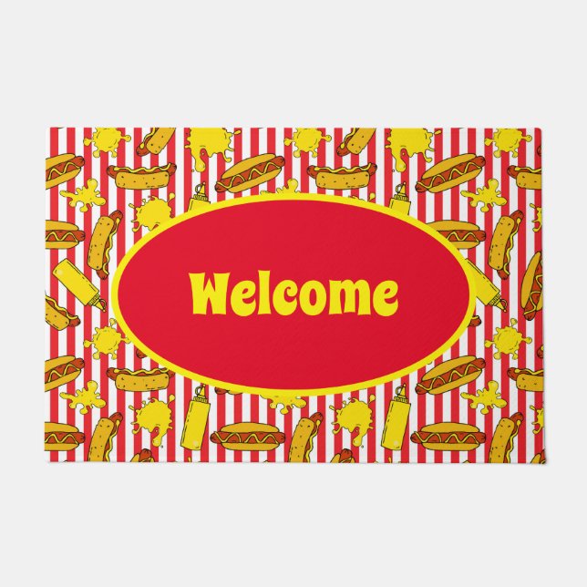 Hot Dog Cart Diner and Restaurant Welcome Doormat (Front)