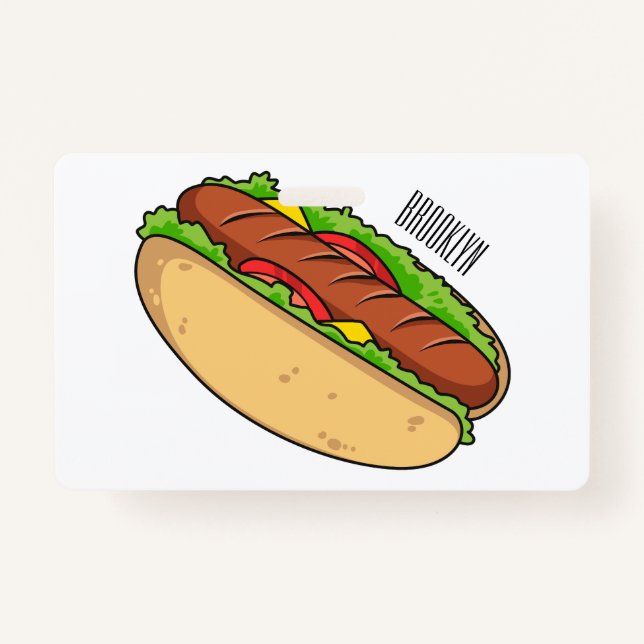 Hot dog cartoon illustration badge (Front)