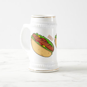 Hot dog cartoon illustration beer stein