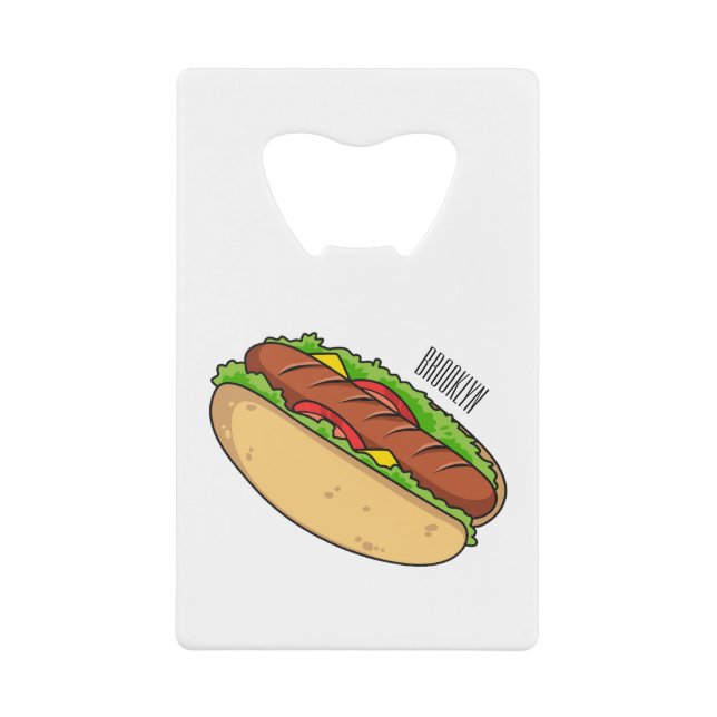 Hot dog cartoon illustration credit card bottle opener (Front)