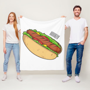 Hot dog cartoon illustration fleece blanket