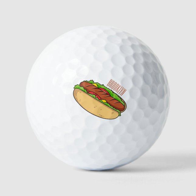 Hot dog cartoon illustration golf balls (Front)