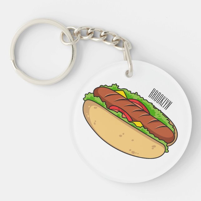 Hot dog cartoon illustration  keychain (Front)