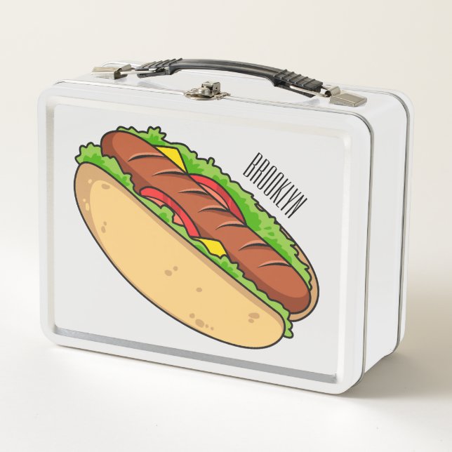 Hot dog cartoon illustration  metal lunch box (Front)