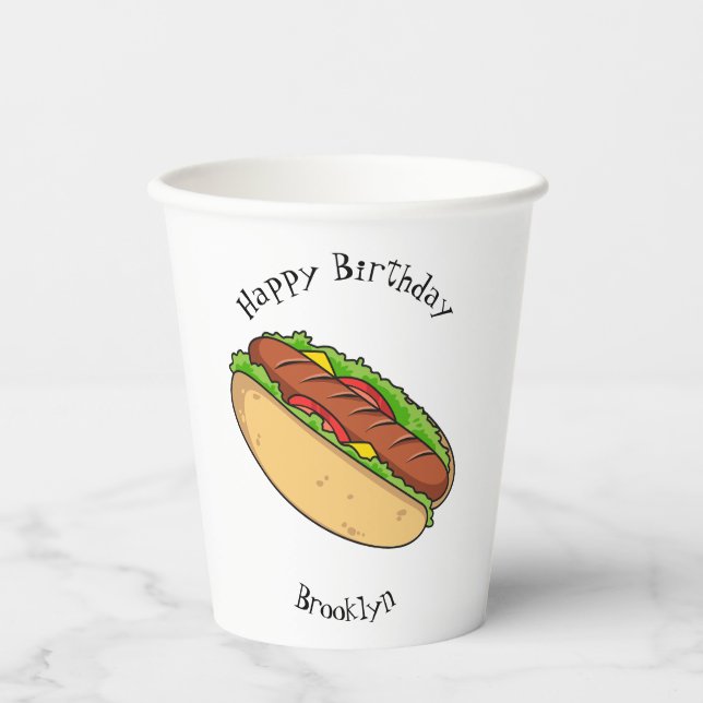 Hot dog cartoon illustration  paper cups (Front)