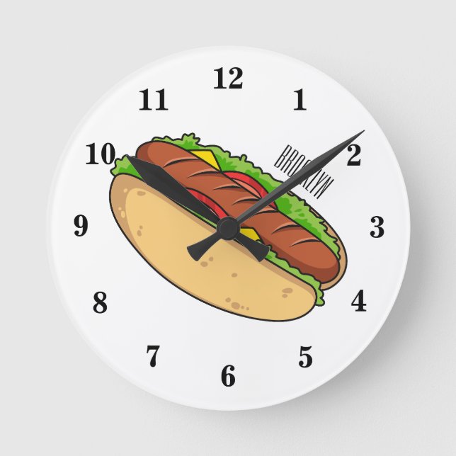 Hot dog cartoon illustration round clock (Front)