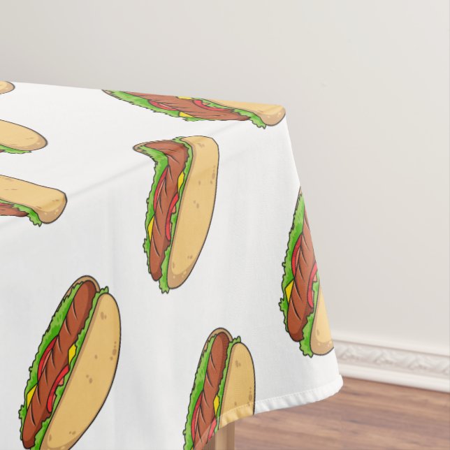 Hot dog cartoon illustration  tablecloth (In Situ)
