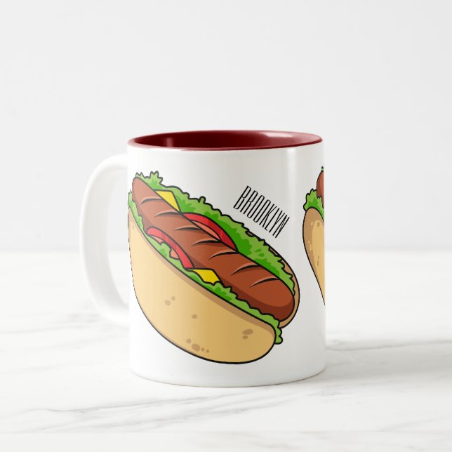 Hot dog cartoon illustration  Two-Tone coffee mug (Front Left)