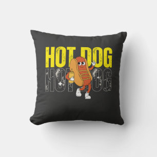 Hot Dog Cartoon Retro Food Graphic Throw Pillow