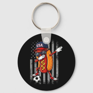 Hot Dog Dabbing Funny Soccer Boys Girls Kids Men Keychain