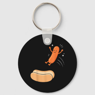 Hot Dog Dive Funny Sausage Jump Into Bun Bbq Keychain