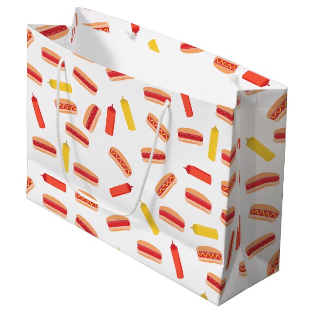 Hot Dog Fast Food BBQ Pattern  Large Gift Bag (Front Angled)