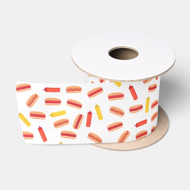 Hot Dog Fast Food BBQ Pattern  Satin Ribbon (Spool)