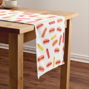 Hot Dog Fast Food BBQ Pattern Short Table Runner