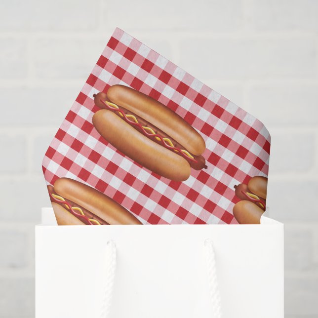 Hot Dog Fast Food Buns On Red Gingham Pattern Tissue Paper (Gift Bag)