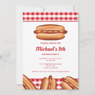 Hot Dog Fast Food Illustration Birthday Party Invitation