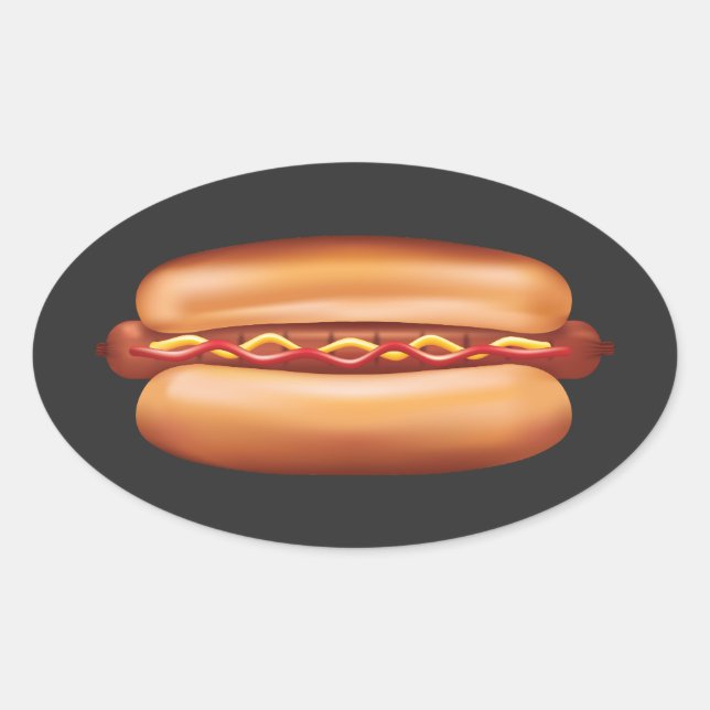 Hot Dog Fast Food Illustration Oval Sticker (Front)