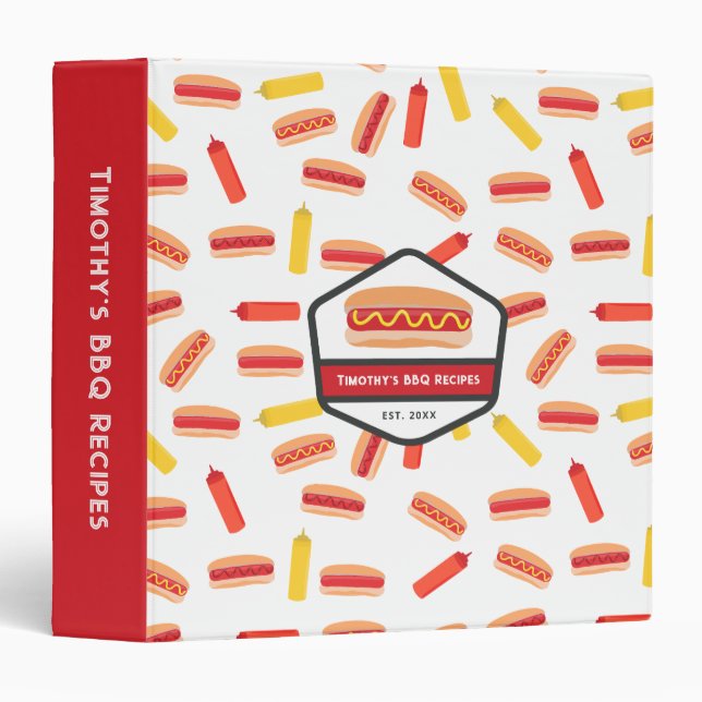 Hot Dog Fast Food Pattern Retro BBQ Recipe Binder (Front/Spine)