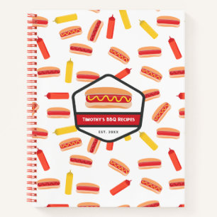 Hot Dog Fast Food Pattern Retro BBQ Recipes Notebook