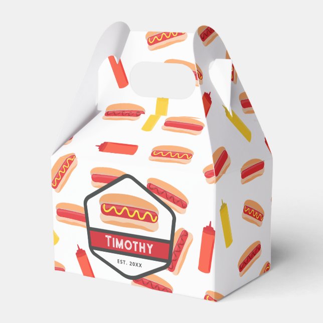 Hot Dog Fast Food Pattern Retro Monogram Favor Box (Front Side)