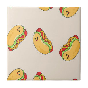 Hot dog food character on pink tile