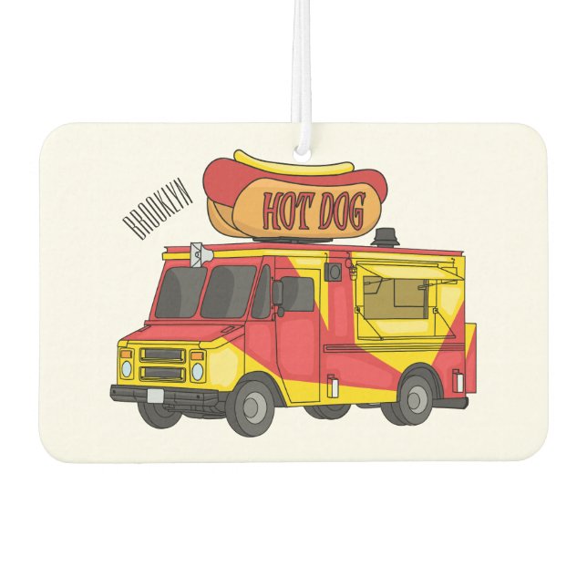 Hot dog food truck cartoon illustration  air freshener (Front)