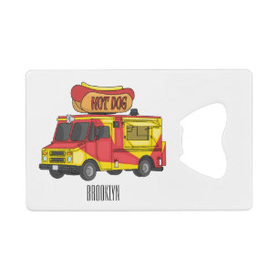 Hot dog food truck cartoon illustration credit card bottle opener