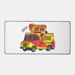 Hot dog food truck cartoon illustration  desk mat