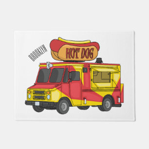 Hot dog food truck cartoon illustration doormat