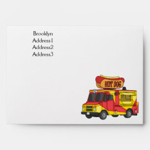 Hot dog food truck cartoon illustration envelope