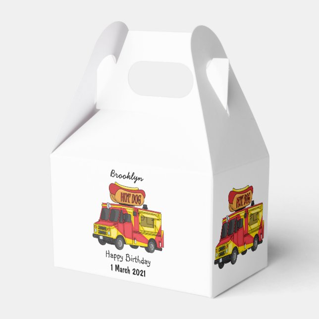 Hot dog food truck cartoon illustration favor box (Front Side)