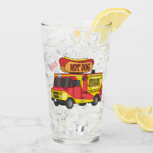 Hot dog food truck cartoon illustration glass