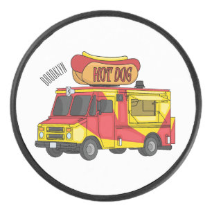 Hot dog food truck cartoon illustration hockey puck