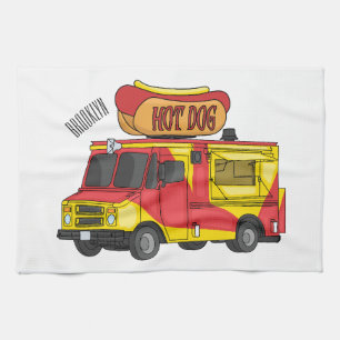 Hot dog food truck cartoon illustration  kitchen towel