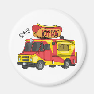 Hot dog food truck cartoon illustration magnet