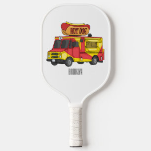 Hot dog food truck cartoon illustration pickleball paddle