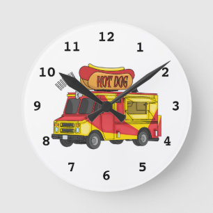Hot dog food truck cartoon illustration  round clock