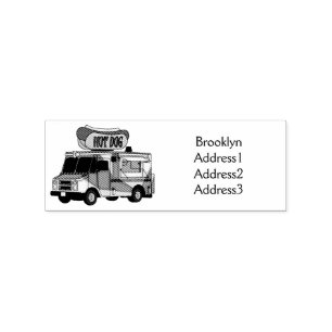 Hot dog food truck cartoon illustration  rubber stamp