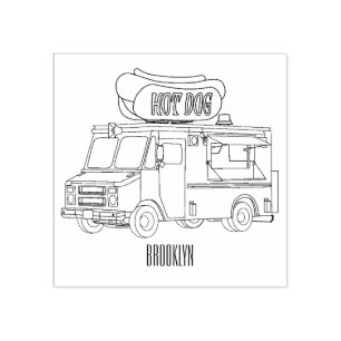 Hot dog food truck cartoon illustration rubber stamp